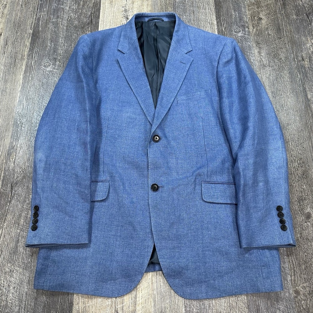 Rodd and Gunn Original Fit Sport Coat Mens L Two-Button Casual Jacket Blue Linen